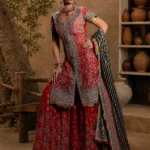 Bridal Crimson Red Embroidered Sharara Set