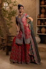 Bridal Crimson Red Embroidered Sharara Set