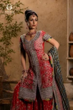 Bridal Crimson Red Embroidered Sharara Set - Image 2