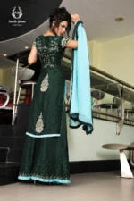 Emerald Green & Sky Blue Long Shirt Set