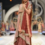 Bridal Dusty Pink & Red Embroidered Lehenga Set