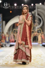 Bridal Dusty Pink & Red Embroidered Lehenga Set