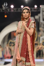 Bridal Dusty Pink & Red Embroidered Lehenga Set - Image 2
