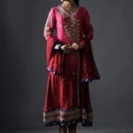 Fuchsia Pink & Red Angrakha Frock Set