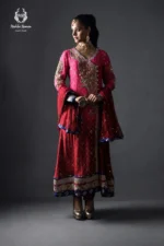 Fuchsia Pink & Red Angrakha Frock Set
