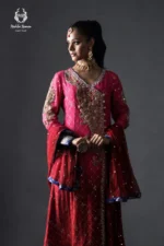 Fuchsia Pink & Red Angrakha Frock Set - Image 2
