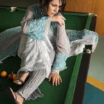 Ice Grey & Aqua Blue Sequined Trouser Set