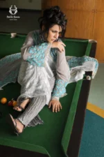 Ice Grey & Aqua Blue Sequined Trouser Set