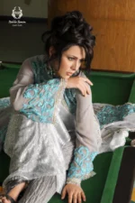 Ice Grey & Aqua Blue Sequined Trouser Set - Image 2