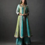 Aqua Blue & Lime Green Kalidar Frock Set