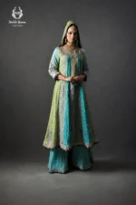 Aqua Blue & Lime Green Kalidar Frock Set