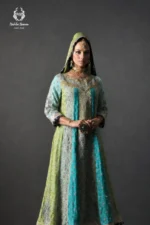 Aqua Blue & Lime Green Kalidar Frock Set - Image 2