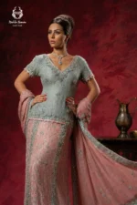 Powder Blue & Rose Pink Mermaid Lehenga Set - Image 2