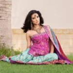 Magenta Pink & Aqua Mint Strapless Lehenga Set