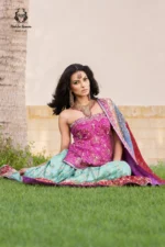 Magenta Pink & Aqua Mint Strapless Lehenga Set