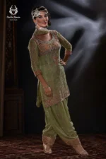 Pistachio Olive Green Embroidered Kurti & Dhoti Set
