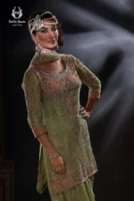 Pistachio Olive Green Embroidered Kurti & Dhoti Set - Image 2