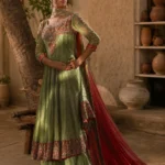 Olive Green & Crimson Red Bridal Anarkali Set