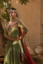 Olive Green & Crimson Red Bridal Anarkali Set - Image 2