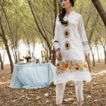 White Floral Chikankari Kurti & Pants Set