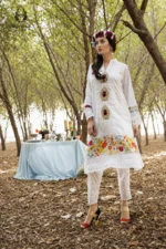 White Floral Chikankari Kurti & Pants Set