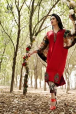 Crimson Red Printed Kaftan Tunic & Trousers Set