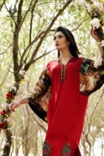Crimson Red Printed Kaftan Tunic & Trousers Set - Image 2