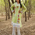Pistachio Green Floral Chikankari Kurti & Pants Set