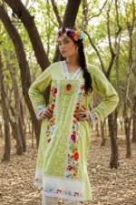 Pistachio Green Floral Chikankari Kurti & Pants Set - Image 2