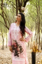 Soft Pink Printed Chikankari Kurti & Pants Set - Image 2