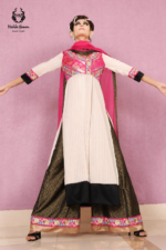 Formal Off-White & Hot Pink Embroidered Gown with Black Sharara - Image 2