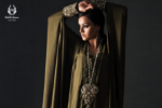 Formal Olive Green Embroidered Kaftan Top with Silk Trousers - Image 2