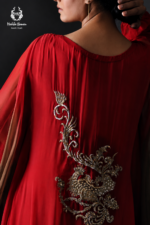Formal Vibrant Red Ombre Embellished Kaftan Top with Silk Trousers - Image 2
