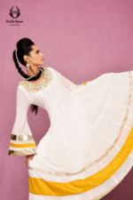 Formal Off-White & Yellow Embroidered Chiffon Anarkali Frock - Image 2