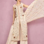 Formal Ivory Heavily Embroidered Front-Open Suit