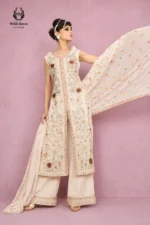 Formal Ivory Heavily Embroidered Front-Open Suit