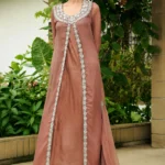 Formal Dusty Rose Silver Embroidered Chiffon Gown