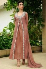 Formal Dusty Rose Silver Embroidered Chiffon Gown
