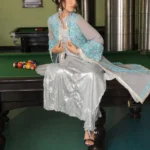 Formal Silver Sequin Metallic Dress with Grey & Turquoise Jacket