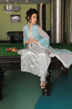 Formal Silver Sequin Metallic Dress with Grey & Turquoise Jacket