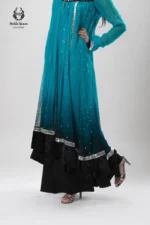 Formal Ombre Teal Blue & Black Silver Embroidered Kalidar Frock - Image 2