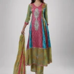Formal Multi-Color Chunri Printed Anarkali Frock with Olive Trousers