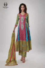 Formal Multi-Color Chunri Printed Anarkali Frock with Olive Trousers