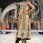 Formal Beige Gold & Silver Heavy Embroidered Dress