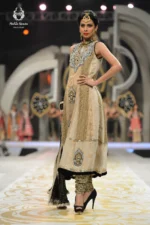 Formal Beige Gold & Silver Heavy Embroidered Dress