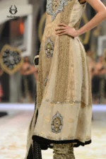 Formal Beige Gold & Silver Heavy Embroidered Dress - Image 2