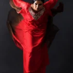 Formal Vibrant Red Ombre Embellished Kaftan Top with Silk Trousers