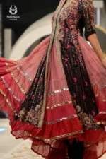 Formal Multi-Tiered Front-Open Heavily Embellished Anarkali Gown with Trousers - Image 2