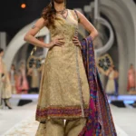 Formal Gold Angrakha Frock & Multi-Color Dupatta Set