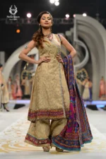 Formal Gold Angrakha Frock & Multi-Color Dupatta Set